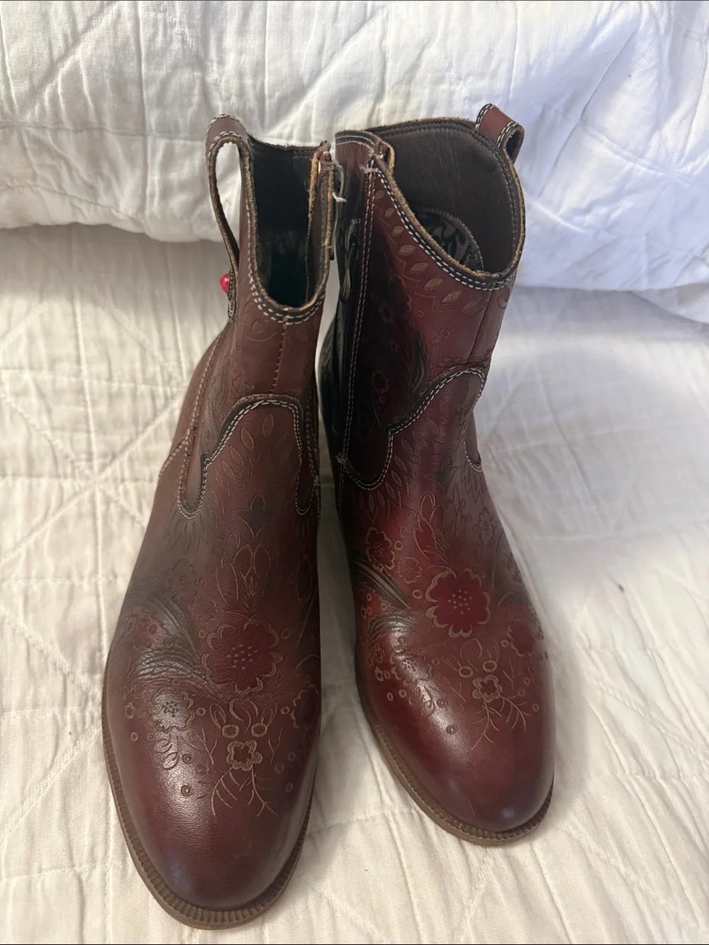 Women’s L’Artiste Galop Embossed Ankle Booties in Burgundy - Size 38 (7 1/2)